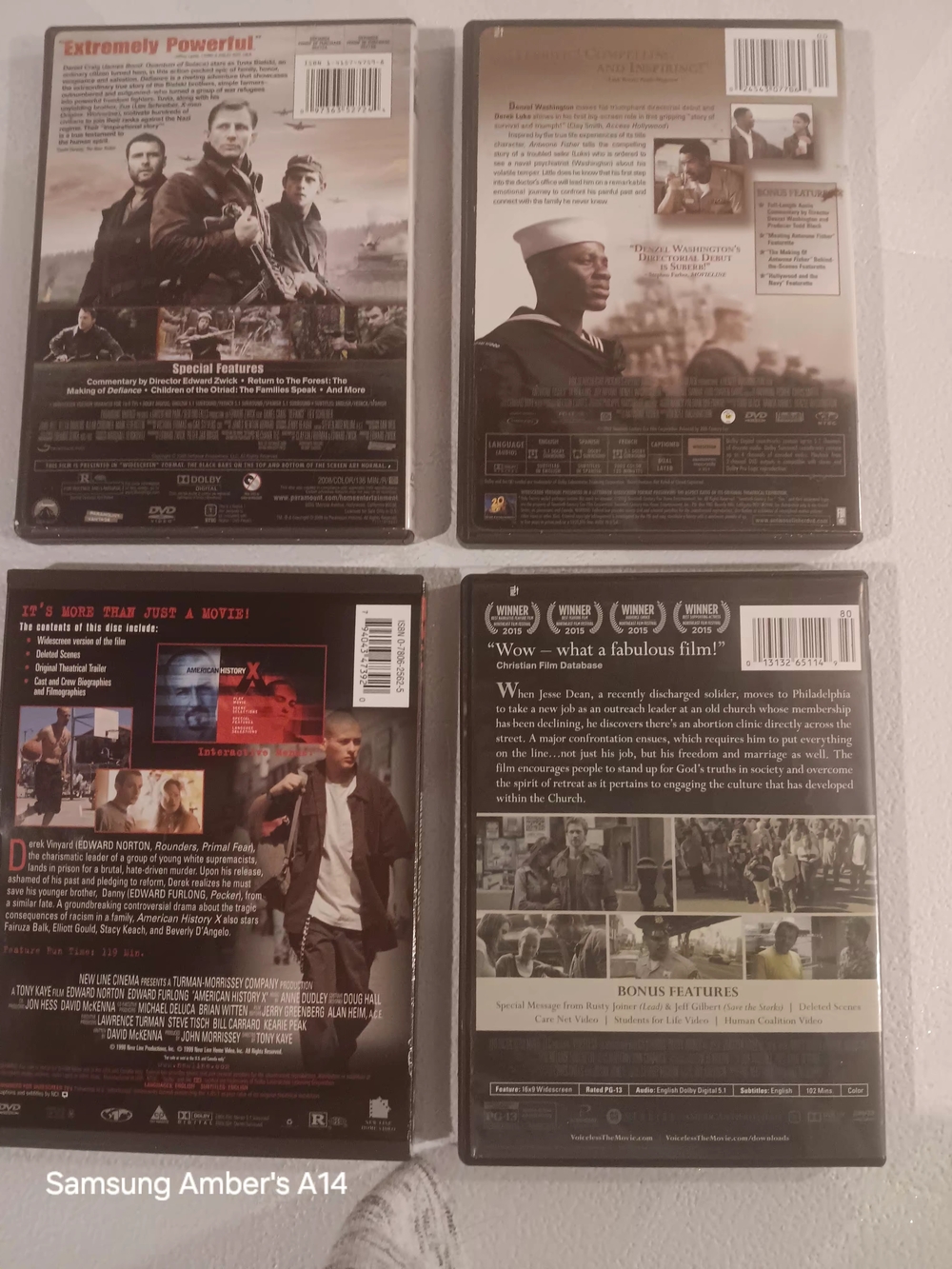 Set of 4 Drama DVDs — Defiance, Antwone Fisher, American History X, Voiceless - Picture 2 of 2